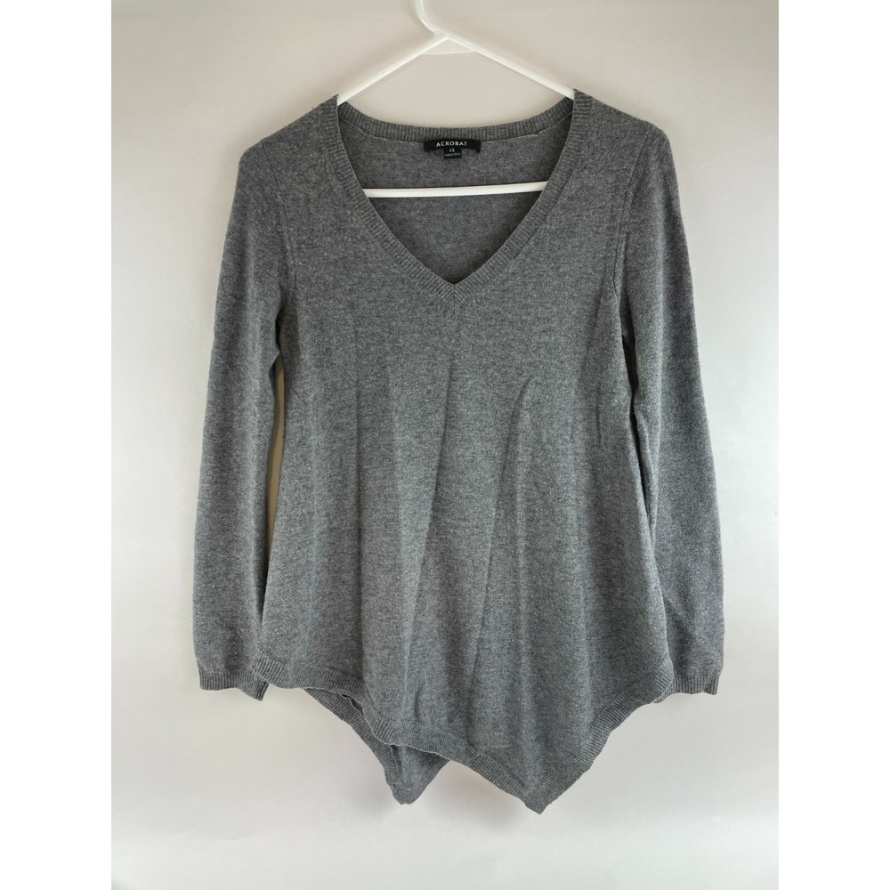 Acrobat Sweater Women's Size XS Gray Heather V-Neck Long Sleeve Wool Blend V-Hem